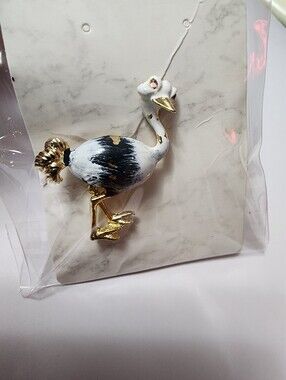 Vintage White Gray Enamel Ostrich Pin Brooch By Gerry's